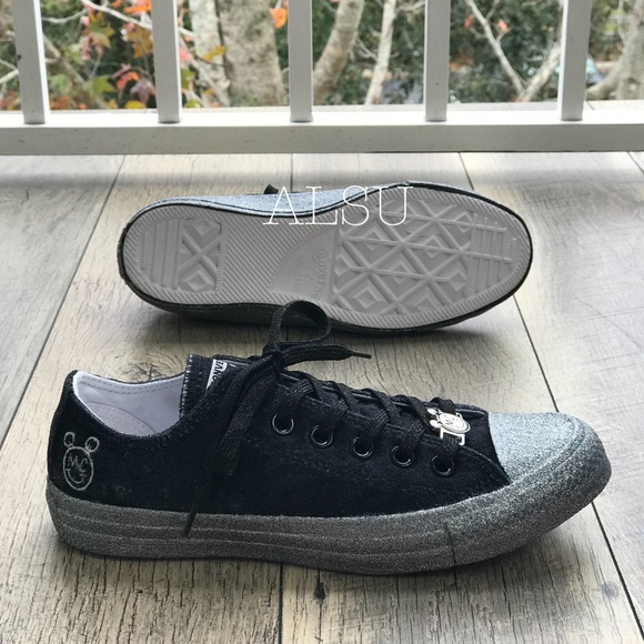 🌿Sale🌿 Conv&Miley Ctas OX Velvet Black Silver Women's Size 6 AUTHENTIC 563722C - Picture 7 of 8